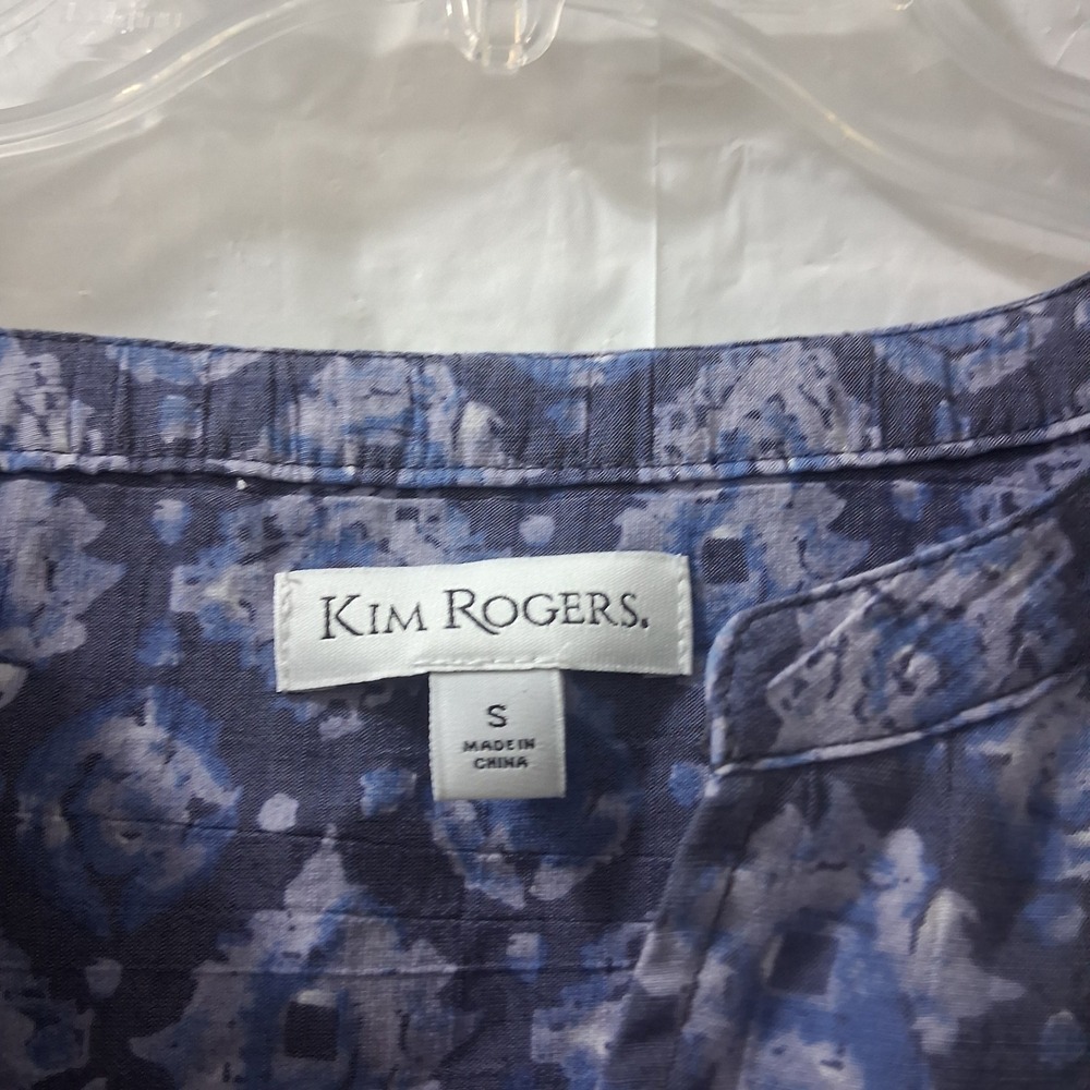 Kim‎ Rogers Blue Paisley Print Roll Tab Sleeve Small Casual Blouse Top - Picture 2 of 7